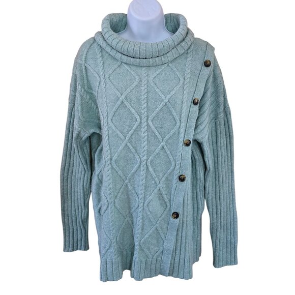 Soft Surroundings Womens Cable Knit Sweater Side Buttons fisherman warm chic - Picture 1 of 8